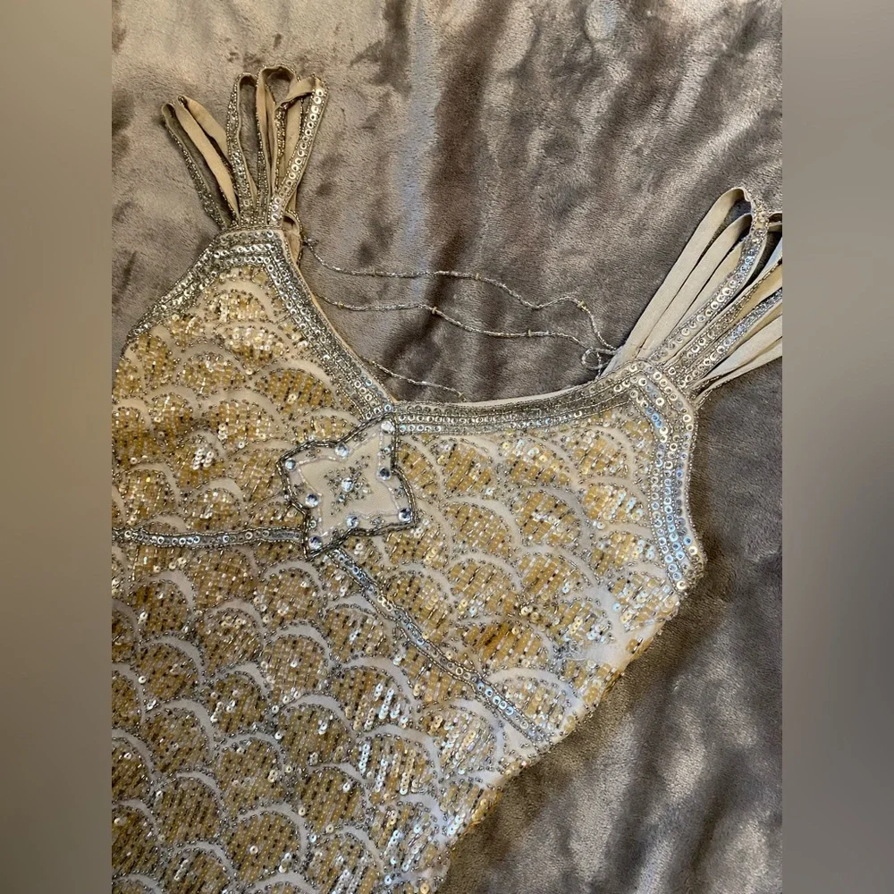 Vintage 90s Y2K 100% Silk Beaded Dress Flapper Mermaid Silk Dress Prom Flapper - Picture 9 of 10